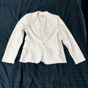 Jason Wu Cream Women's Linen Blazer with Floral Embroidery